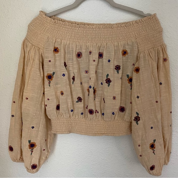 Free People Saachi Floral Embroidered Off Shoulder Blouse - Picture 3 of 6